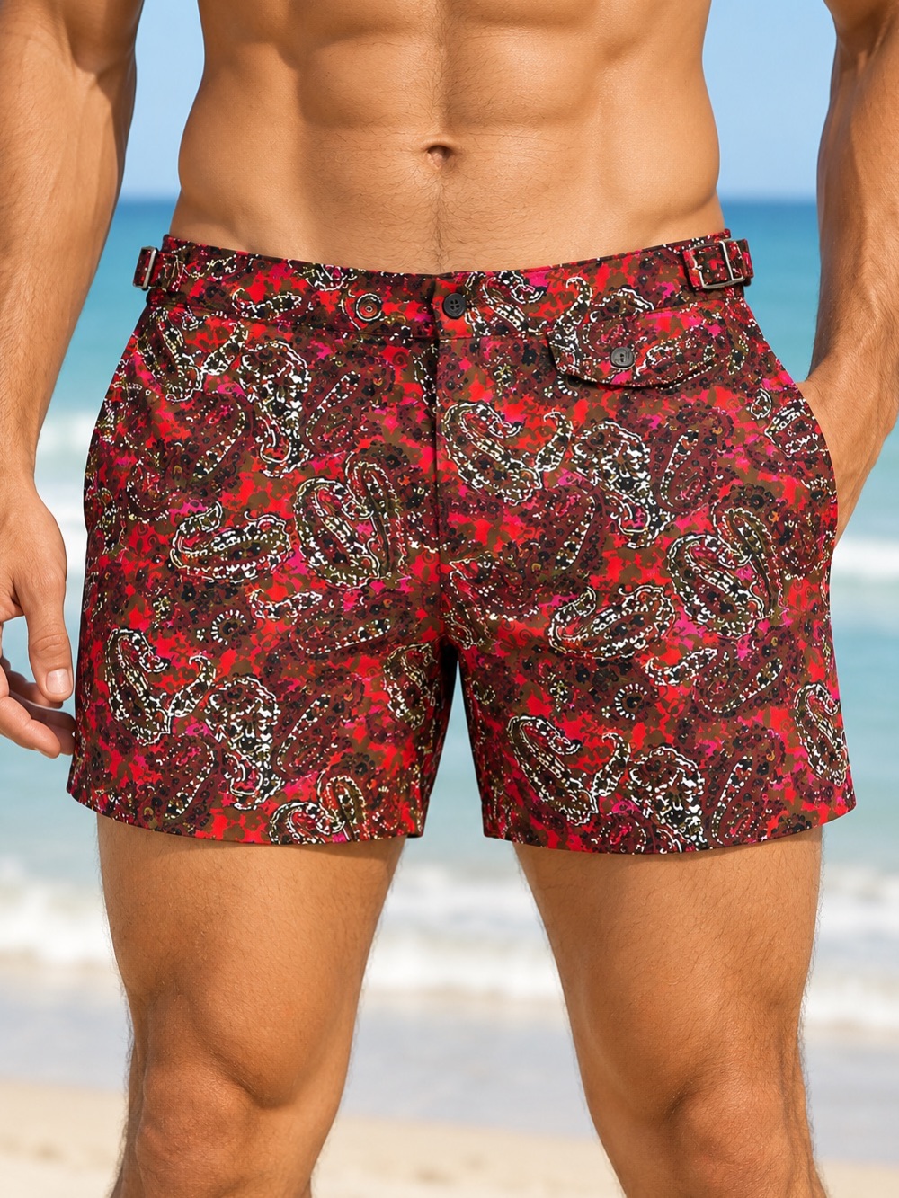 Brooks Brothers 5" Newport Lined Swim Trunks Red Multi Paisley Size 30